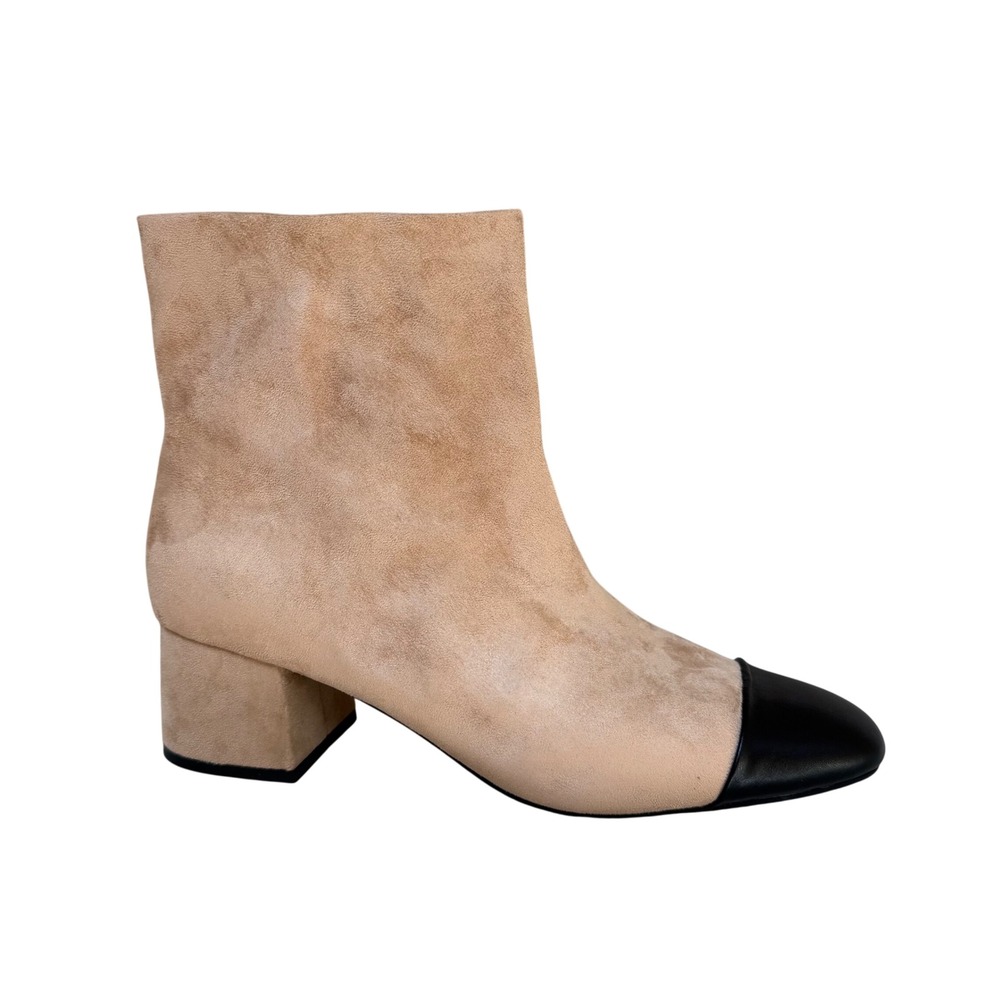 On 34th Janettef Ankle Booties Camel Black Cap Toe Suede Block Heel Womens 10M